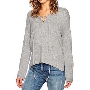 Joie Gray Pullover Lace Up V-Neck Knit Sweater, S